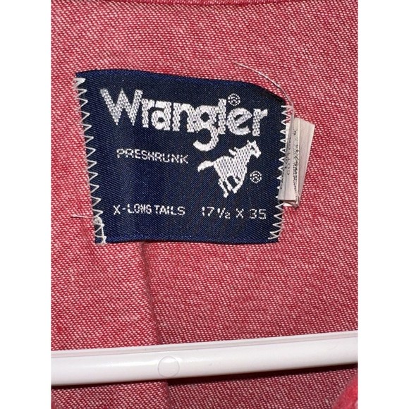 Vintage Wrangler X-Long Tails Shirt Red Sz 17 1/2 X 35 Brushpopper Cowboy EUC - Picture 2 of 7